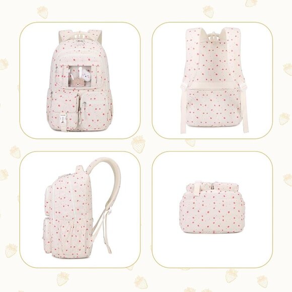 〽️ Girls Beige Strawberry Students Book Bag Kawaii Ita Backpack main image 6